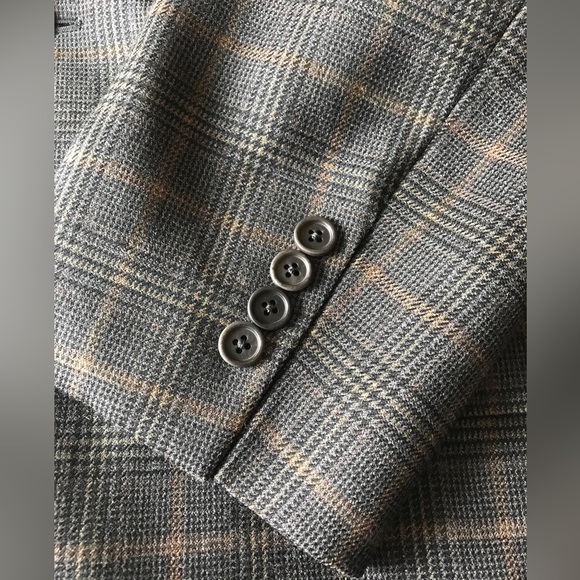 Samuelsohn blazer Sz 46 tall long Italian 120’s wool grey brown checks - Picture 3 of 6